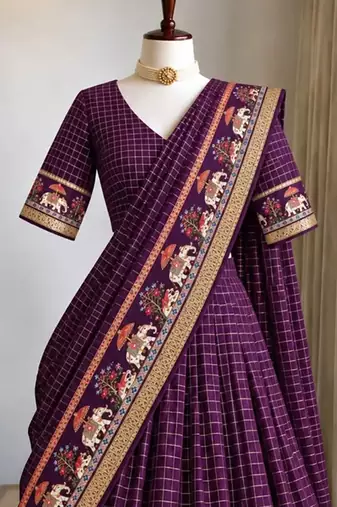 Wine Viscose Zari Weaving Border Lehenga Choli with Dupatta- full stitched free size
