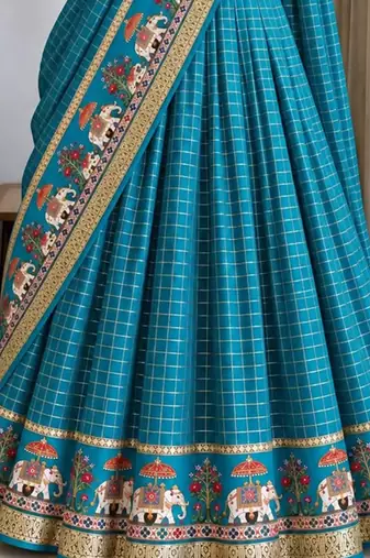 Skyblue Viscose Zari Weaving Border Lehenga Choli with Dupatta- full stitched free size