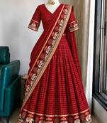 Red Viscose Zari Weaving Border Lehenga Choli with Dupatta- full stitched free size