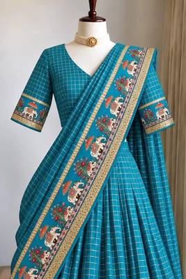 Skyblue Viscose Zari Weaving Border Lehenga Choli with Dupatta- full stitched free size 3