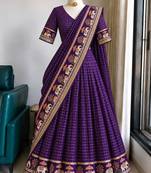 Purple Viscose Zari Weaving Border Lehenga Choli with Dupatta- full stitched free size