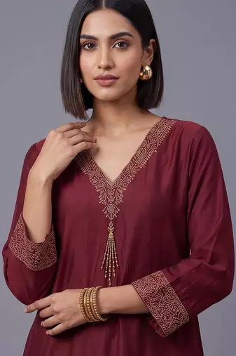 women ethnic motifs embroidered regular thread work kurta with trousers