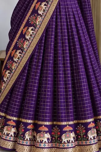 Purple Viscose Zari Weaving Border Lehenga Choli with Dupatta- full stitched free size