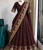 Brown Viscose Zari Weaving Border Lehenga Choli with Dupatta- full stitched free size