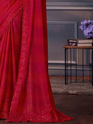 red embellished sequinned pure georgette heavy work saree 5
