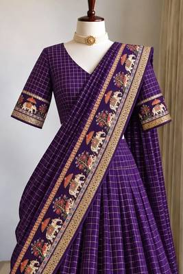 Purple Viscose Zari Weaving Border Lehenga Choli with Dupatta- full stitched free size 3