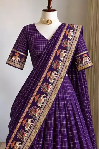 Purple Viscose Zari Weaving Border Lehenga Choli with Dupatta- full stitched free size