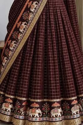 Brown Viscose Zari Weaving Border Lehenga Choli with Dupatta- full stitched free size 2