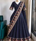 Blue Viscose Zari Weaving Border Lehenga Choli with Dupatta- full stitched free size