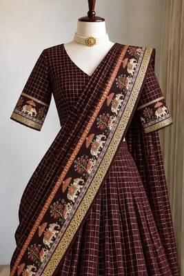 Brown Viscose Zari Weaving Border Lehenga Choli with Dupatta- full stitched free size 3