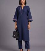 women ethnic motifs embroidered regular thread work kurta with trousers