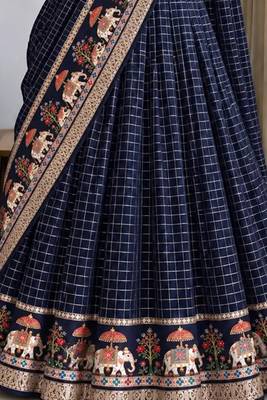 Blue Viscose Zari Weaving Border Lehenga Choli with Dupatta- full stitched free size 2