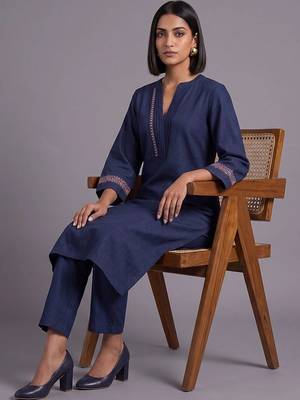 women ethnic motifs embroidered regular thread work kurta with trousers 4