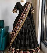Black Viscose Zari Weaving Border Lehenga Choli with Dupatta- full stitched free size