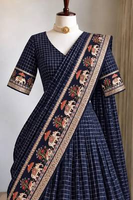 Blue Viscose Zari Weaving Border Lehenga Choli with Dupatta- full stitched free size 3