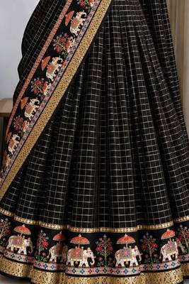 Black Viscose Zari Weaving Border Lehenga Choli with Dupatta- full stitched free size 2