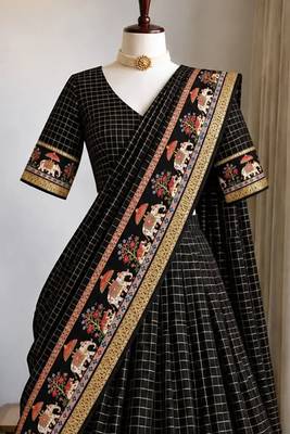 Black Viscose Zari Weaving Border Lehenga Choli with Dupatta- full stitched free size 3