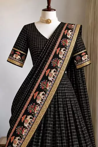 Black Viscose Zari Weaving Border Lehenga Choli with Dupatta- full stitched free size