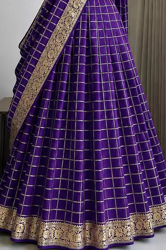 Wine Viscose Georgette Zari Weaving Border Lehenga Choli with Dupatta- full stitched free size