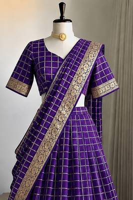Wine Viscose Georgette Zari Weaving Border Lehenga Choli with Dupatta- full stitched free size 3