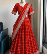 Red Viscose Georgette Zari Weaving Border Lehenga Choli with Dupatta- full stitched free size