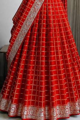Red Viscose Georgette Zari Weaving Border Lehenga Choli with Dupatta- full stitched free size 2