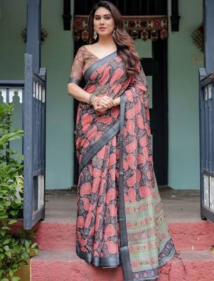 grey paisley pure cotton saree 1
