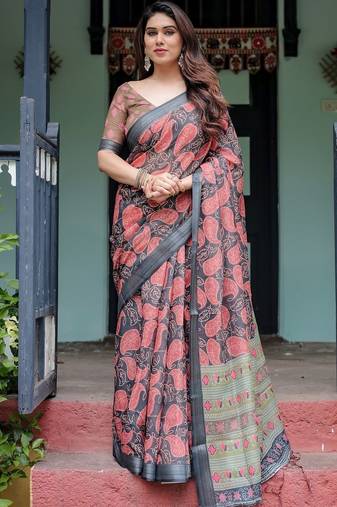 grey paisley pure cotton saree