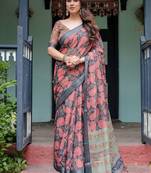 grey paisley pure cotton saree