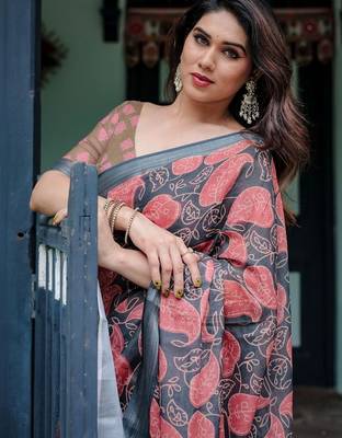 grey paisley pure cotton saree 2