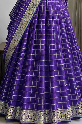 Purple Viscose Georgette Zari Weaving Border Lehenga Choli with Dupatta- full stitched free size