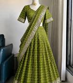 Pista Viscose Georgette Zari Weaving Border Lehenga Choli with Dupatta- full stitched free size