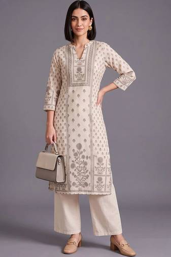 women ethnic motifs printed regular kurta with palazzos