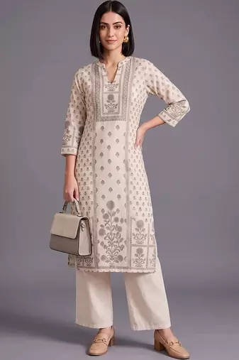 women ethnic motifs printed regular kurta with palazzos