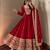 Women's red heavy zari & sequins work anarkali suit set with straight pant and embroidered dupatta