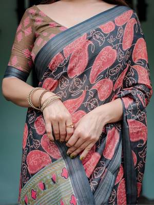 grey paisley pure cotton saree 3