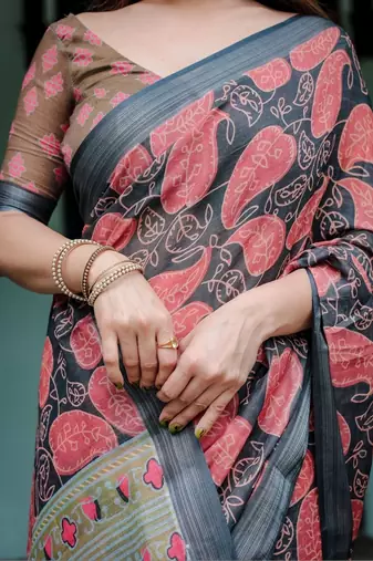 grey paisley pure cotton saree