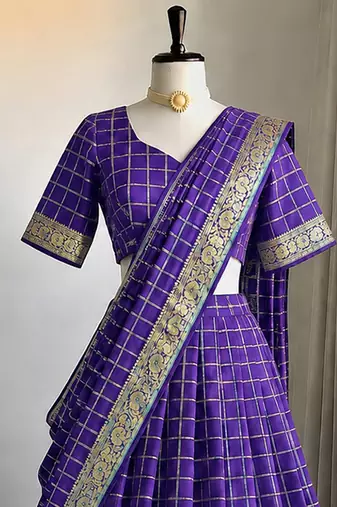 Purple Viscose Georgette Zari Weaving Border Lehenga Choli with Dupatta- full stitched free size