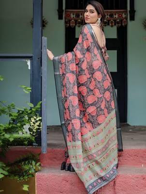 grey paisley pure cotton saree 4