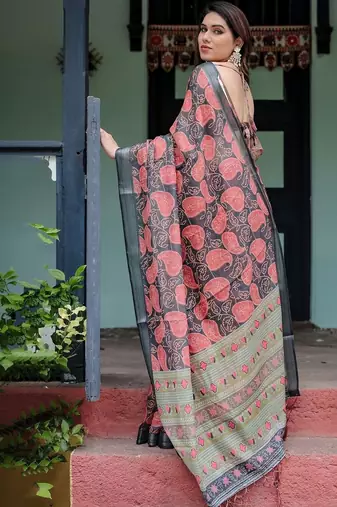 grey paisley pure cotton saree