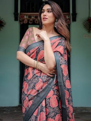 grey paisley pure cotton saree 5