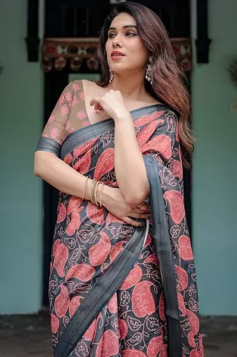 grey paisley pure cotton saree