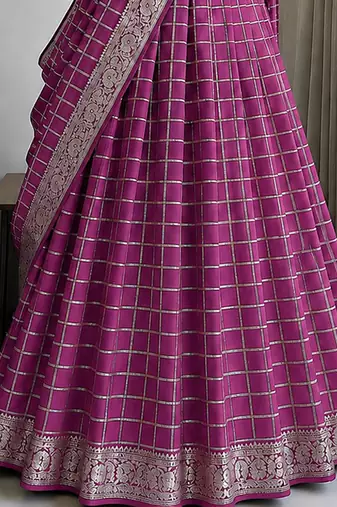 Pink Viscose Georgette Zari Weaving Border Lehenga Choli with Dupatta- full stitched free size