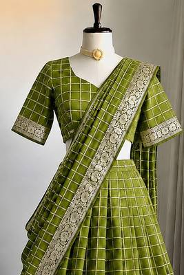 Pista Viscose Georgette Zari Weaving Border Lehenga Choli with Dupatta- full stitched free size 3