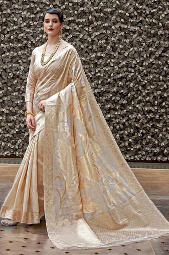 cream cream & gold woven design zari banarasi saree
