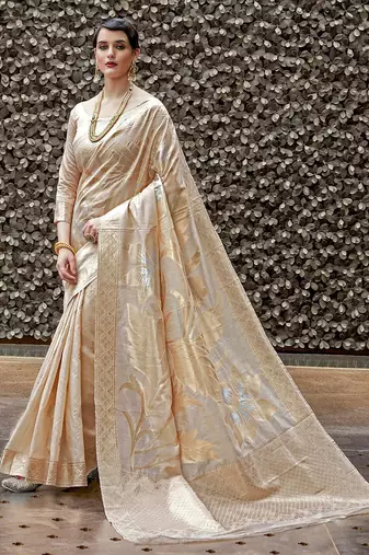 cream cream & gold woven design zari banarasi saree