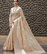 cream cream & gold woven design zari banarasi saree