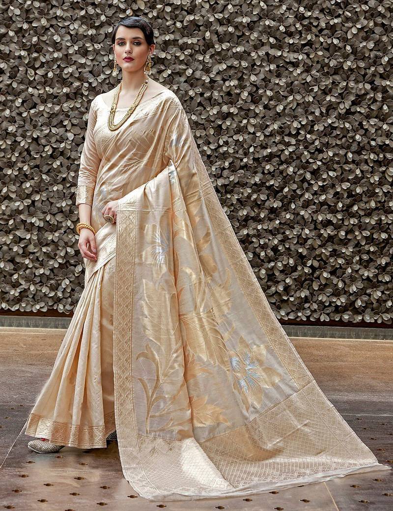 cream cream & gold woven design zari banarasi saree