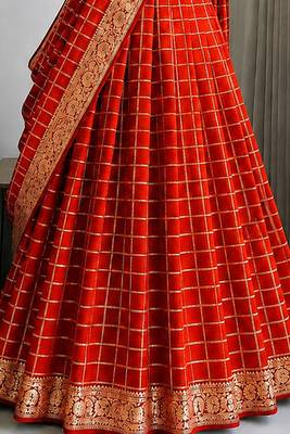 Orange Viscose Georgette Zari Weaving Border Lehenga Choli with Dupatta- full stitched free size 2