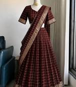 Maroon Viscose Georgette Zari Weaving Border Lehenga Choli with Dupatta- full stitched free size